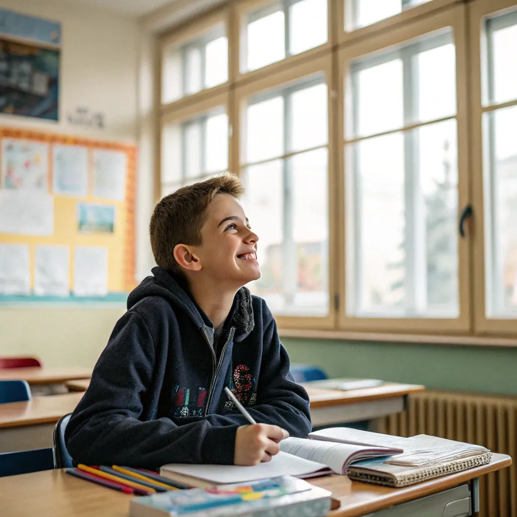 Smiling student in a classroom