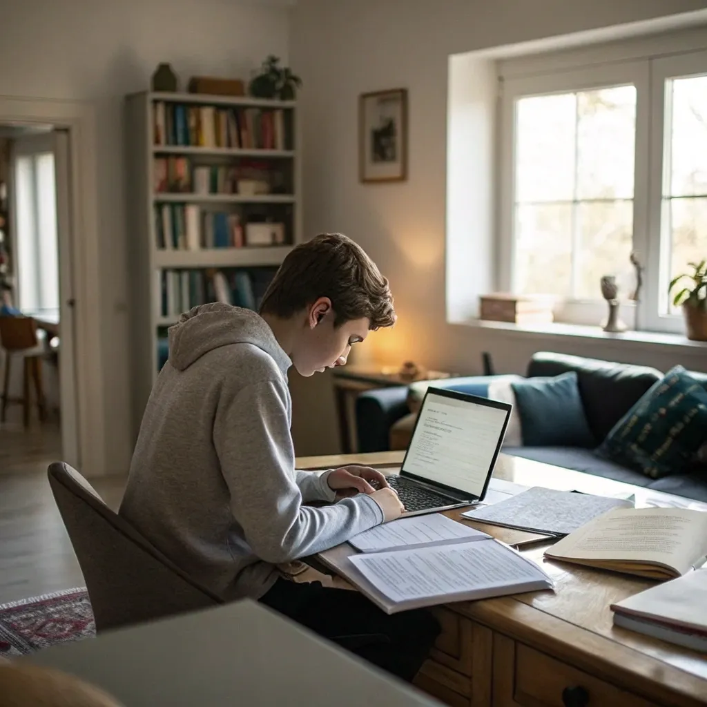 Student studying at home